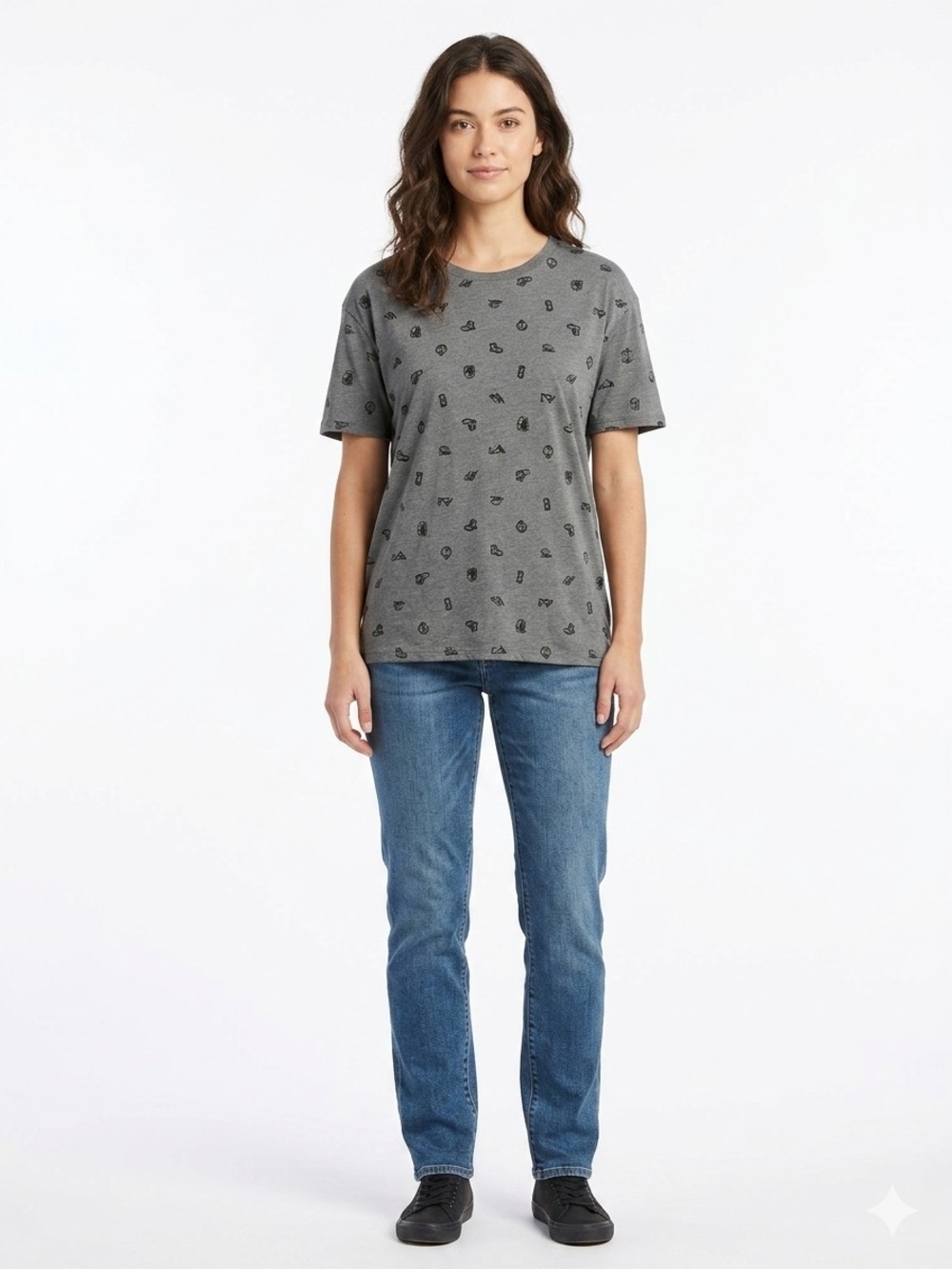 Women's Grey Short-Sleeve Printed Tee
